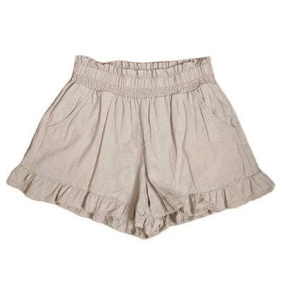 Vanilla Star Smocked Ruffle Linen Blend Pink Shorts Junior Sz M Cottage Peasant - Image 1 of 4