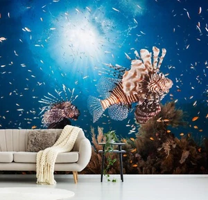 Photo Art Wall Mural-LIONFISH-(6301)-NON WOVEN-Wallpaper-Real Sealife Animal XXL - Picture 1 of 6