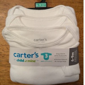 New Carter’s White Long-Sleeve Bodysuits Baby Unisex Boy or Girl 6-9 - Picture 1 of 2