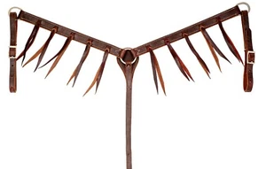 1 1/4" Chocolate Harness Western Horse Leather Breast Collar w/ Latigo Strings - Picture 1 of 1