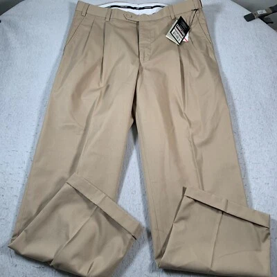 Kirkland Signature Slacks Mens 36x30 Khakis Brown Teflon Pleated Twill Pant - Image 1 of 4