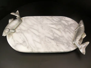 Marmor Lachs Forelle Servierplatte Platte mit Fischgriff Motiven - Bild 1 von 12