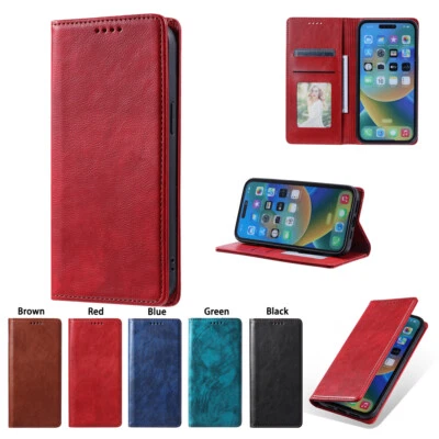 Magnetic Leather Flip Card Wallet Stand Case For iPhone 16 Pro Max 15 14 12 XR 6 - Image 1 of 3