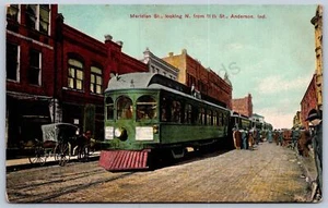 K11/ Anderson Indiana Postcard c1910 Trolley Interurban Meridian St 342 - Picture 1 of 4