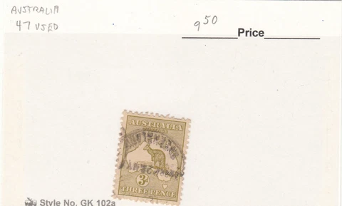 Australia Used 3 Penny Kangaroo #47 SCV=$9.50 Cover