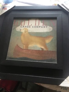 GOLDEN  Dog CANOE CO.  Black Framed Giclee Art Design by Ryan Fowler 20 X 20 - Picture 1 of 5