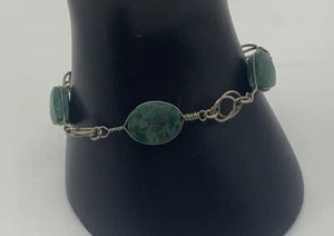Vintage Sterling Silver & Eilat Stone Israel Wire Work Bracelet GORGEOUS 7.5” - Picture 1 of 8