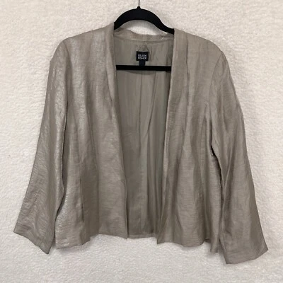 EILEEN FISHER Blazer Jacket Womens M Gold Linen Nylon Silk Metallic Pockets - Image 1 of 4