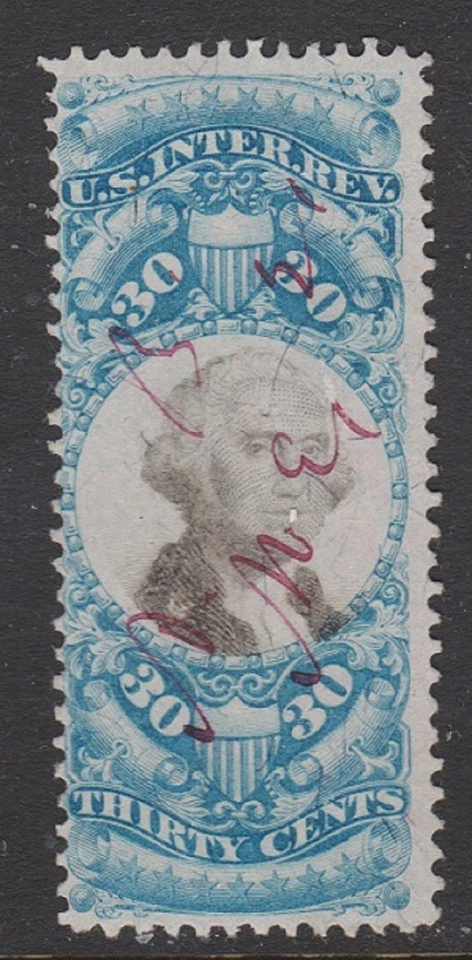 US Revenue (Scott R113) 1871 Second Issue 30c blue & black Documentary USED - Image 1 of 1
