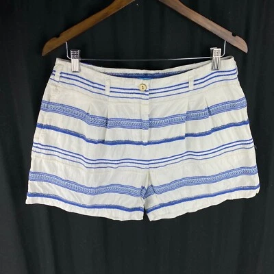 Pantalones Cortos J. McLaughlin Santorini Portofino Jacquard Blanco/Azul Rayas Talla 8 $128 Foto 1 de 4