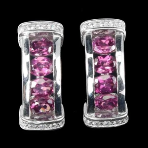 925 Sterling Silver Earrings Oval Rhodolite Garnet Gemstone Jewelry - Picture 1 of 10