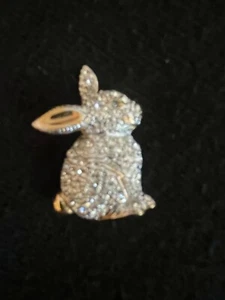 CAROLEE Pave Rhinestone Bunny Pin with Green Gem Eye 1.25” - Picture 1 of 5