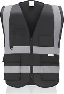 Safety Vest with Pockets High Visibility Sliver Strip for Men,Women(Black medium - Picture 1 of 7