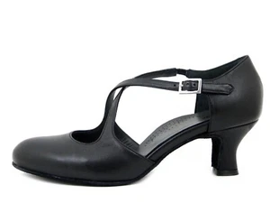 Scarpe Donna da Ballo Pelle Nappa Nero Tacco Medio Basso 5 cm MADE IN ITALY - Picture 1 of 5