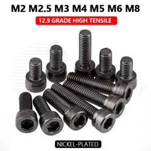 High Tensile Allen Key Bolt Socket Cap Screw M2 - M8 DIN 912 Nickel-plated Black - Picture 1 of 82