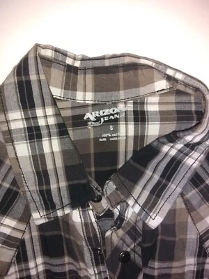 Рубашка на пуговицах Arizona мужская размер маленький с длинным рукавом черная клетчатая повседневная - Изображение 1 из 4