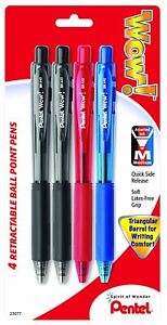Pentel WOW! Retractable Ballpoint Pens Medium Line Assorted Ink 4-Pack NEW PACK