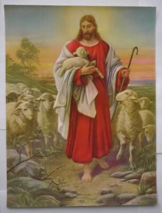 Jesus als Hirte Brown & Bigelow VINTAGE Litho Druck 10x7,5" - Bild 1 von 4