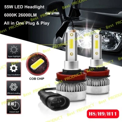 55W H8 H9 H11 26000LM Car LED Headlight Bulbs Lamp Xenon White 6000K Cooling Fan - Image 1 of 4