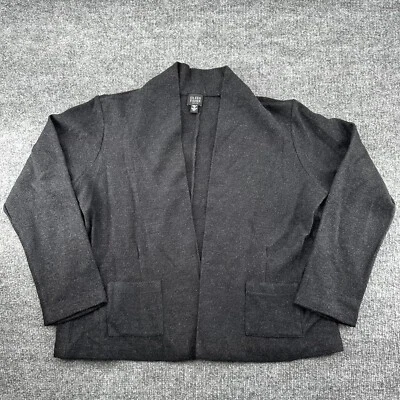 Cárdigan para mujer Eileen Fisher PL 100 % lana negro bolsillo abierto Foto 1 de 4