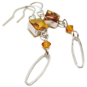 Dainty Sterling Silver Yellow Resin and Swarovsky Crystal Earrings By SoniaMcD - Picture 1 of 14