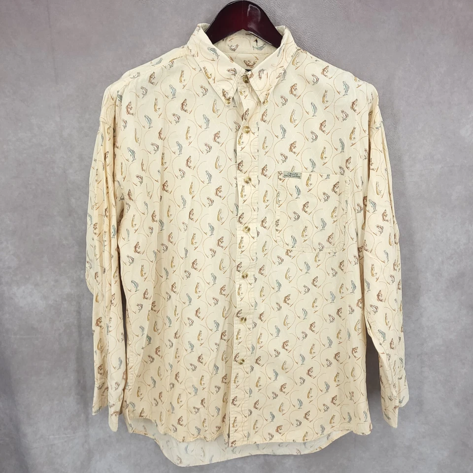 Camisa Chaps Ralph Lauren Para Hombres Grande Beige Lubina de Pesca Estampado Completo De Colección Foto 1 de 4