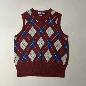 Polo Ralph Lauren maglione gilet uomo grande rosso lana argyle lana agnello vintage - Foto 1 di 7