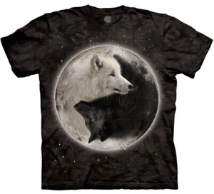 Wolf Yin Yang Wölfe Mond heulende Sterne Tier schwarz der Berg T-Shirt S-4X - Bild 1 von 5