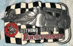 Rare Vintage Pewter Budweiser Indy Car Belt Buckle # 1 Racing Bergamot N-175 Red - Bild 1 von 4