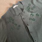 M&S Classic Thin Knit Bottle Green Cardigan With Funky Beading VGC