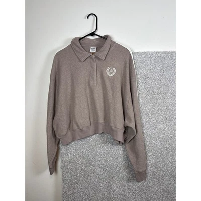 PINK by Victoria Secret Pullover Sudadera Atlética Rayas Taupe XXL Foto 1 de 4