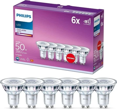 PHILIPS LED Classic (GU10 Spot) 4.6W - 50W Equivalent, 6 Pack, Standard Range  - Image 1 of 4