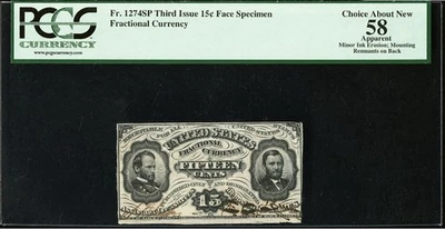 PCGS 58 FR 1274 Fractional 1864 Signed Currency 15c Rare Civil War Grant Sherman - Image 1 of 4