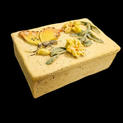 Butterfly & Flowers Trinket Box Vintage Style Resin Rectangular Lidded Box - Image 1 of 4