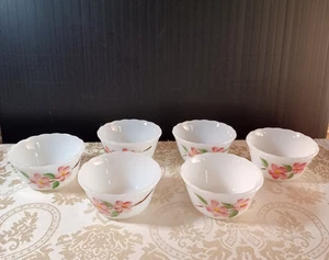 Vintage Fire King Milchglas Pfirsichblüte Puddingbecher 6er Set - Bild 1 von 3