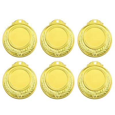 6Pcs Blank Award Medals, Round Flat Metal Medals with Wheat Pattern, Golden Foto 1 de 4