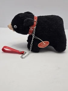 Vintage Yellowstone Parks Mohair Black Bear Plush On Leash 1960s 6" - Picture 1 of 8