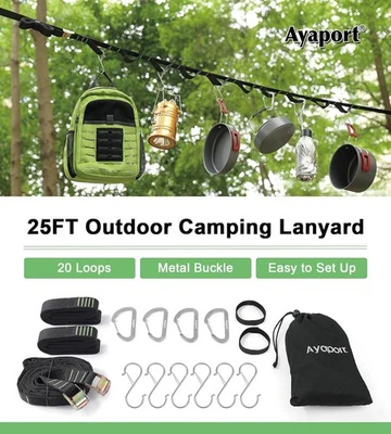 Ayaport Campsite Storage Strap Tent Camping Tree Hanging Organizer 4 Carabiner - Image 1 of 4