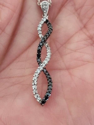 JWBR 10k White Gold Black N White Diamond Pendant 1.25"/ Sterling Necklace - Image 1 of 4