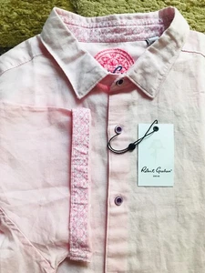 Robert Graham Borsi Linen Blend Classic Fit S/S Shirt Mens Size Large Pink NWT - Picture 1 of 5