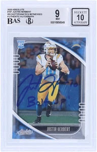 Justin Herbert Chargers Signed 2020 Panini Absolute #157 BAS 9/10 Rookie w/Insc - Picture 1 of 3