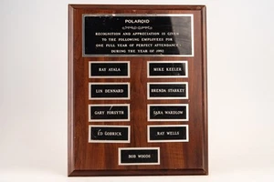 Polaroid 1992 Perfect Attendance Holz Büro Lobby Plakette Vintage V29 - Bild 1 von 5