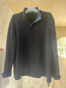 Marineblauer Hugo Boss Baumwollpullover für Herren mit breiten Kontraststreifen am Ärmel XL - Bild 1 von 8