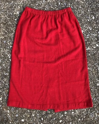 Falda de lino Orvis vintage hasta la rodilla, roja, talla 8P, cintura elástica, bolsillos Foto 1 de 4