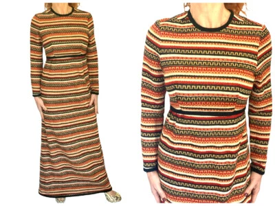 Maxi Vestido Suéter Vintage S. HOWARD HIRSH Mezcla Lana Rayas Manga Larga S Foto 1 de 4