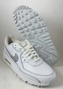 Nike Air Max 90 AM90 SE Silver Glitter Swoosh White FJ4579-100 Womens Size 9.5 - Picture 1 of 12