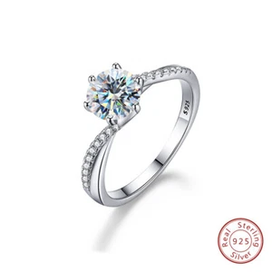 Luxury Real S925 Silver 1ct Moissanite D Color Twisted Ring Women Jewelry Gift - Picture 1 of 4