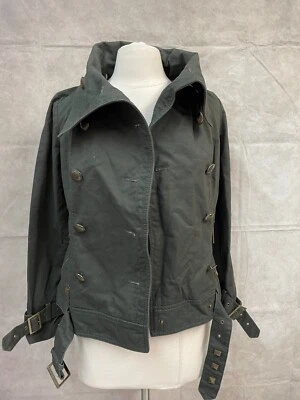 Chaqueta vaquera Kensie para mujer verde oscuro bolsillos con cremallera cinturón doble pecho talla XSM Foto 1 de 4