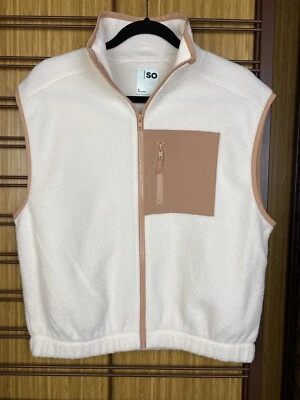SO Goods For Life White/Tan Sleeveless Full Zip Turtle Neck Vest Women's Size S - Изображение 1 из 3