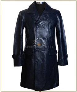 U-BOAT Blue Men's New WW2 German Kriesgmarine Military Cowhide Leather Long Coat - Picture 1 of 11